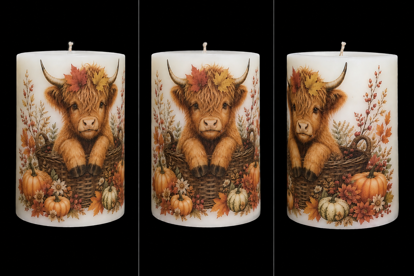 Highland Cow in a Basket – Autumn Pillar Candle