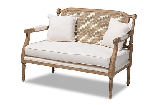 Baxton Studio Clemence French Provincial Ivory Fabric Upholstered Whitewashed Wood Loveseat - Armand’s Maison & Marché