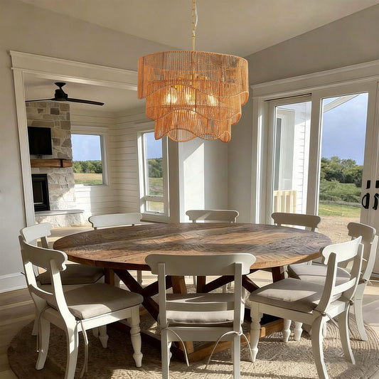 Chandelier With 7 Light E26 Base, Adjustable Height Wave Pendant Light For Living Room - Gold - Armand’s Maison & Marché