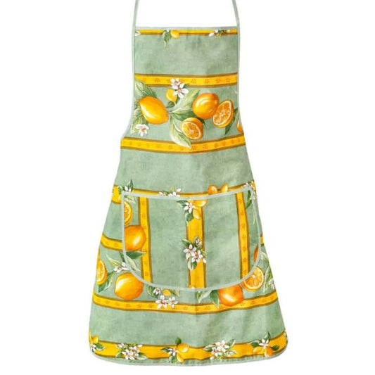 French kitchen apron - 100% cotton - Lemons green | Tissus Toselli - Armand’s Maison & Marché