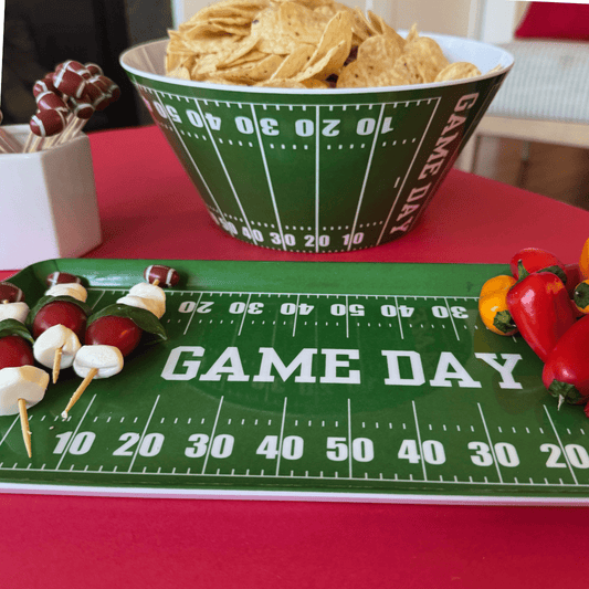 Green Football GameDay Melamine Tray for Appetizers & Tailgate Parties - Armand’s Maison & Marché