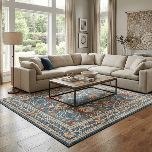 Neola Navy Blue Damask Area Rug - Armand’s Maison & Marché
