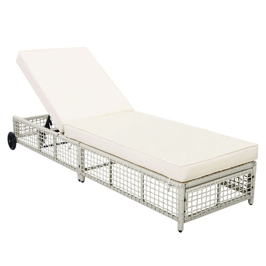 Outdoor Lounge Chair With 5 Position Backrest With Cushion And Wheels - Armand’s Maison & Marché
