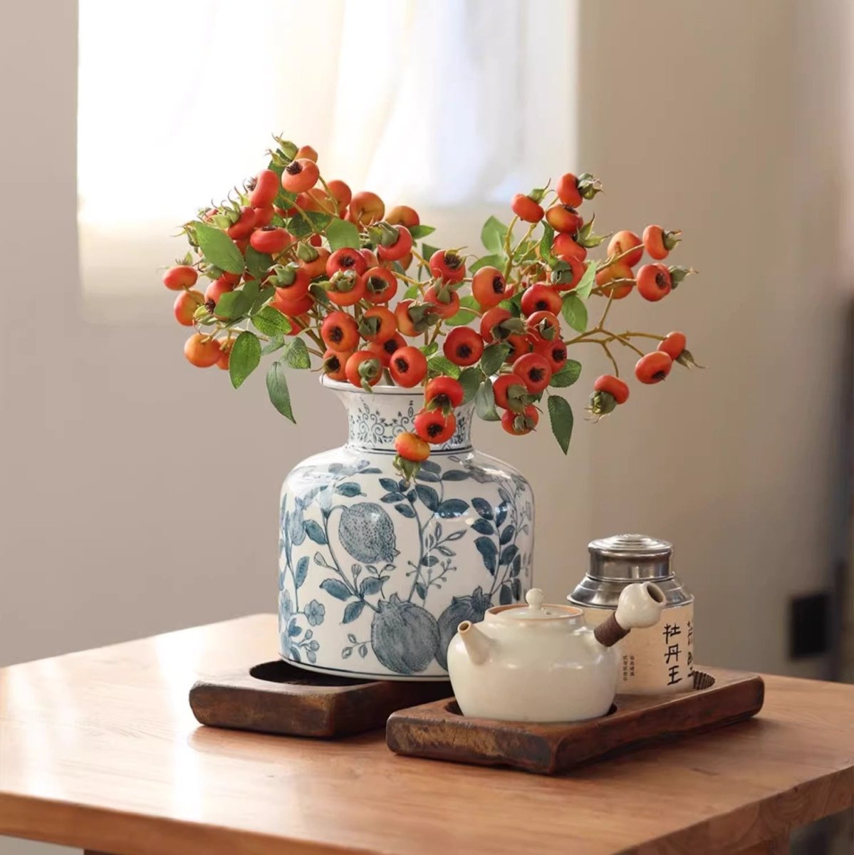 Pomegranate Hand-Painted Blue and White Porcelain Vase - Armand’s Maison & Marché
