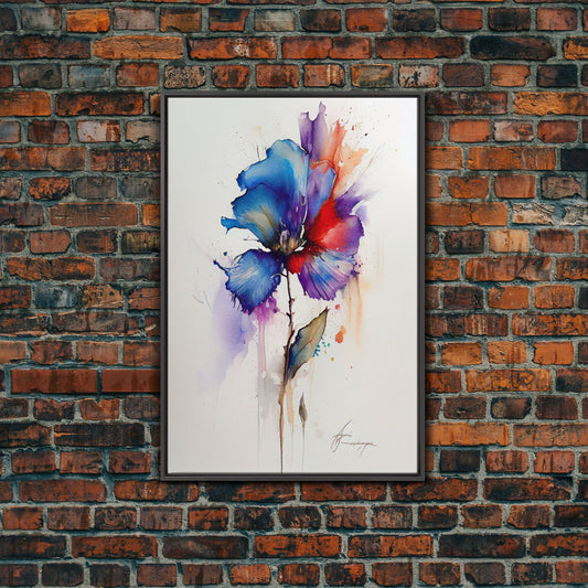 Red and Blue Vintage Style Framed Canvas Art, Vintage Floral Print, Vintage White Roses Painting, Still Life Botanical Farmhouse print, - Armand’s Maison & Marché