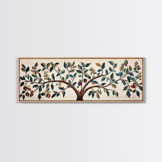Tree Of Life - Vintage Tapestry Framed Wall Art Canvas Print - Floral Vintage Textile Style Wall Art - Floral Tapestry Print, Boho Home Decor