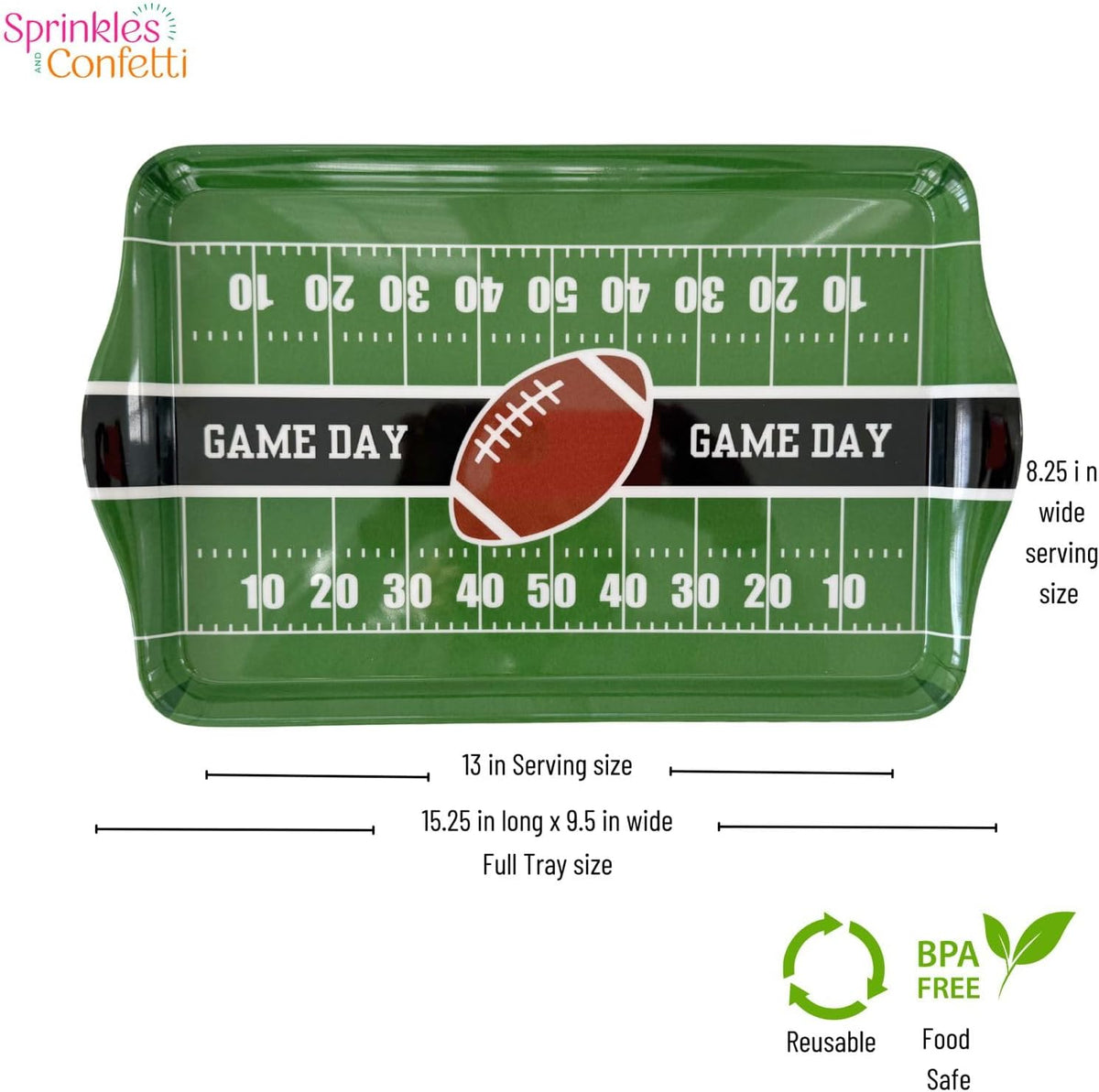 15″ Large Football Field Melamine Serving Tray – Green Game Day Appetizer & Tailgate Party Platter - Armand’s Maison & Marché