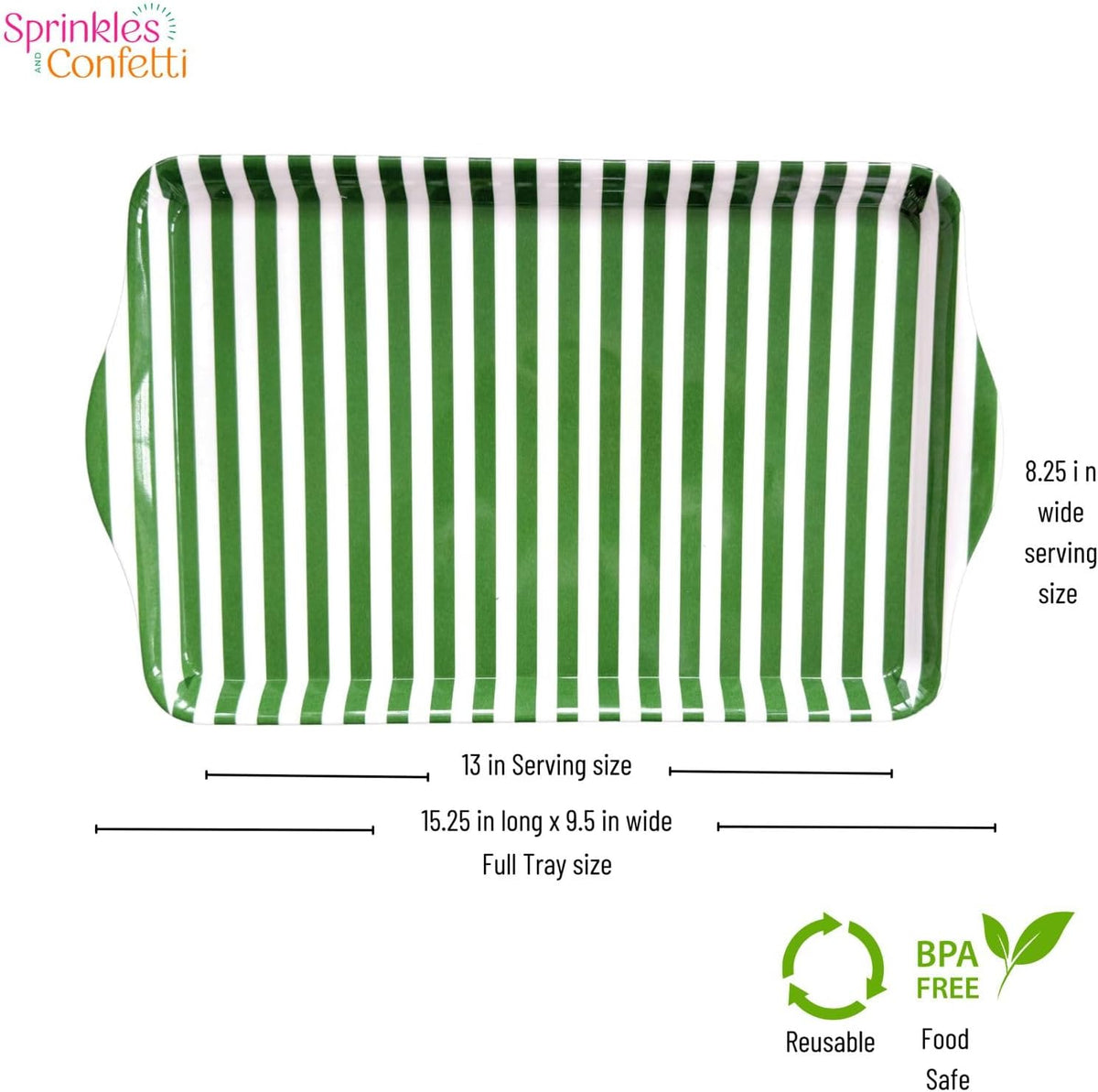 15" Large Green Stripe Melamine Serving Tray with Handles - Armand’s Maison & Marché