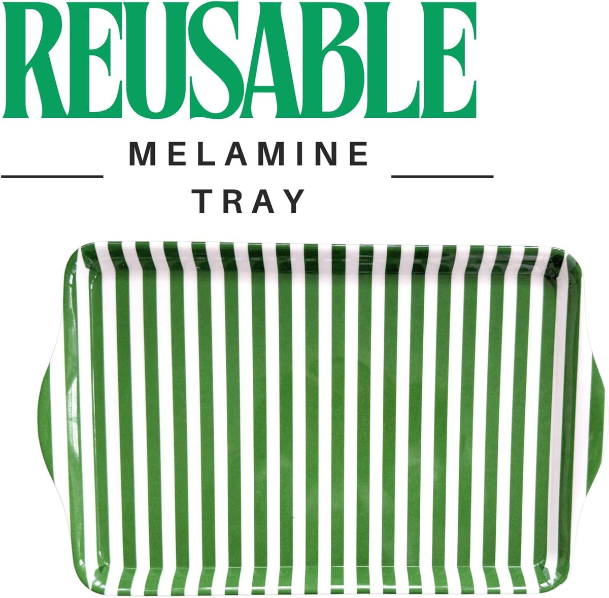 15" Large Green Stripe Melamine Serving Tray with Handles - Armand’s Maison & Marché
