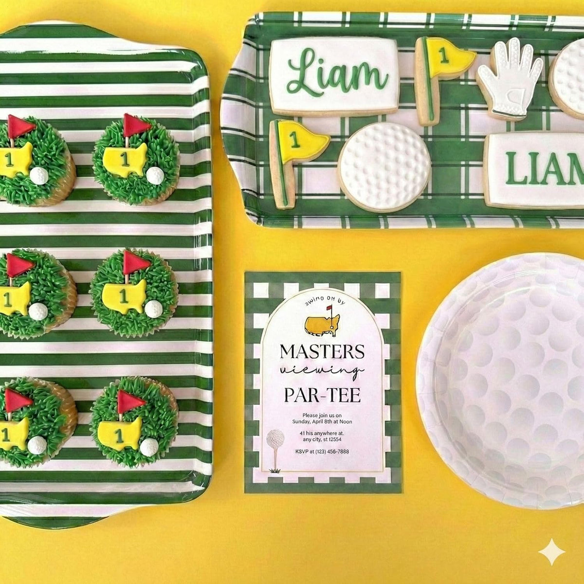 15" Large Green Stripe Melamine Serving Tray with Handles - Armand’s Maison & Marché