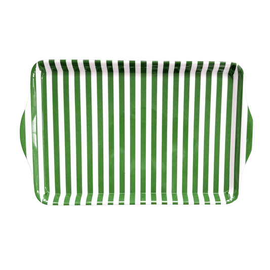 15" Large Green Stripe Melamine Serving Tray with Handles - Armand’s Maison & Marché