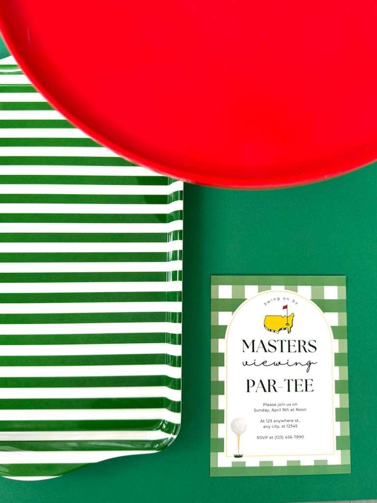 15" Large Green Stripe Melamine Serving Tray with Handles - Armand’s Maison & Marché