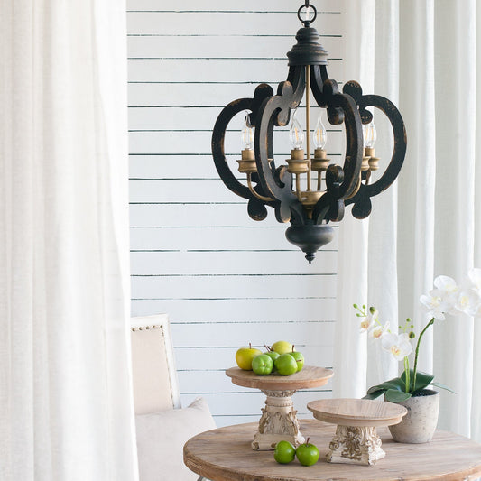 French Country Wood Chandelier – 6-Light Farmhouse Pendant
