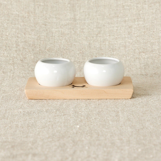 Dipping & Spice Wooden and Ceramic Bowl Pair
