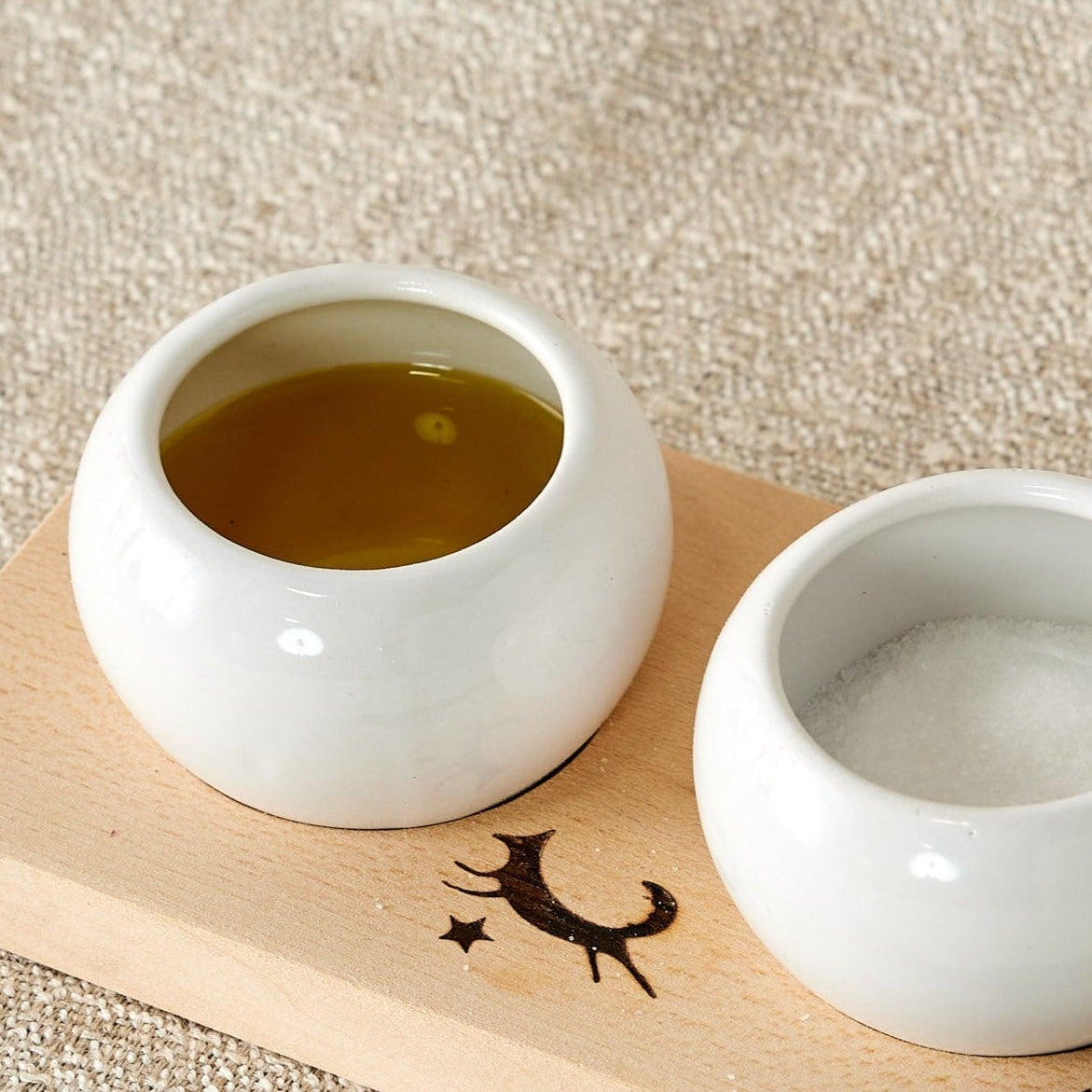Dipping & Spice Wooden and Ceramic Bowl Pair