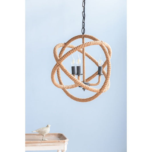 3 Light Farmhouse Chandelier, Rope Chandelier Globe Hanging Light Fixture With With Adjustable Chain For Kitchen, Bulb Not Included - Beige Brown - Armand’s Maison & Marché