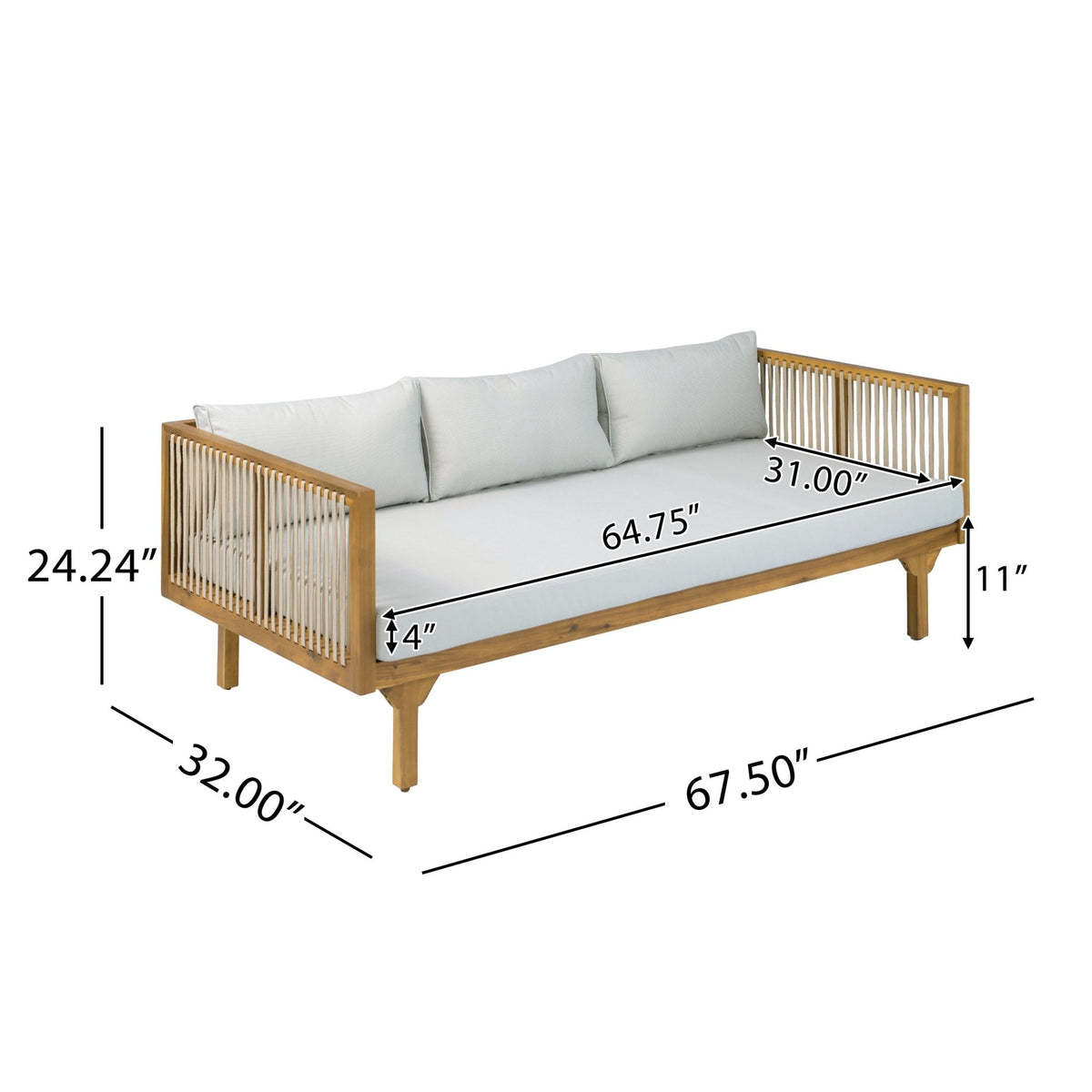 Acacia Wood & Rope Outdoor Patio Sofa – Teak Finish - Armand’s Maison & Marché