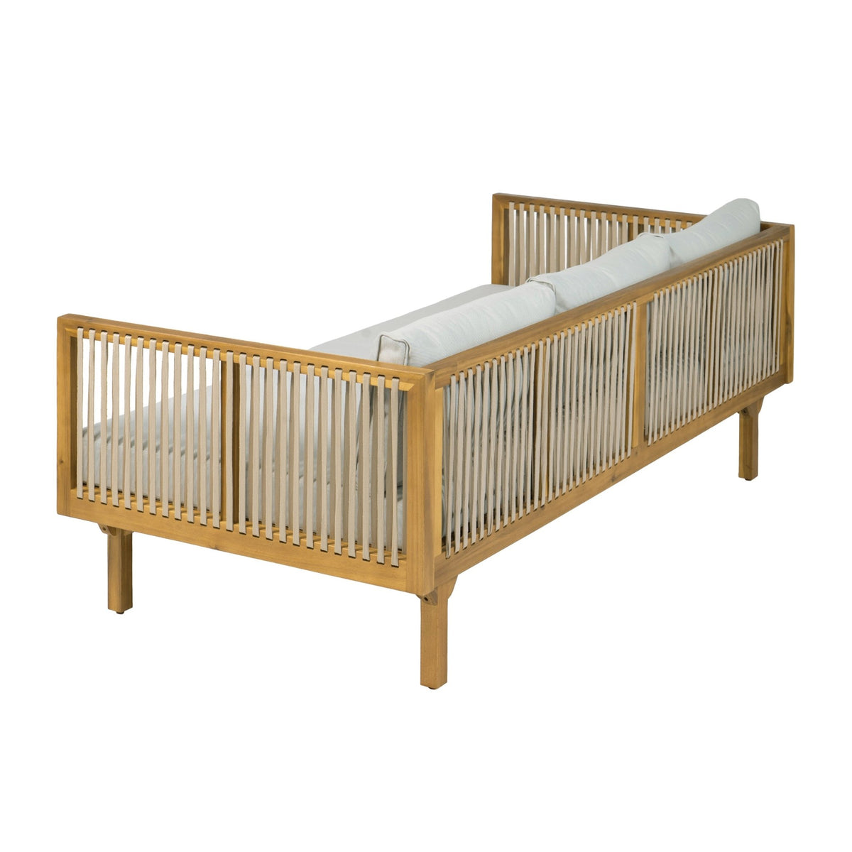Acacia Wood & Rope Outdoor Patio Sofa – Teak Finish - Armand’s Maison & Marché