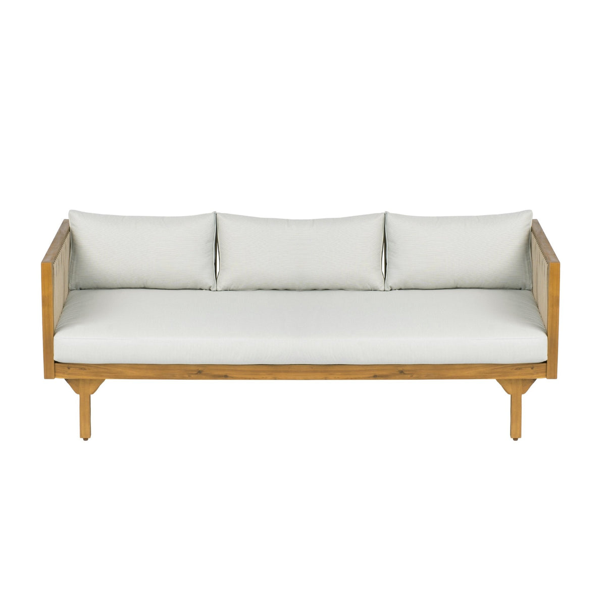 Acacia Wood & Rope Outdoor Patio Sofa – Teak Finish - Armand’s Maison & Marché