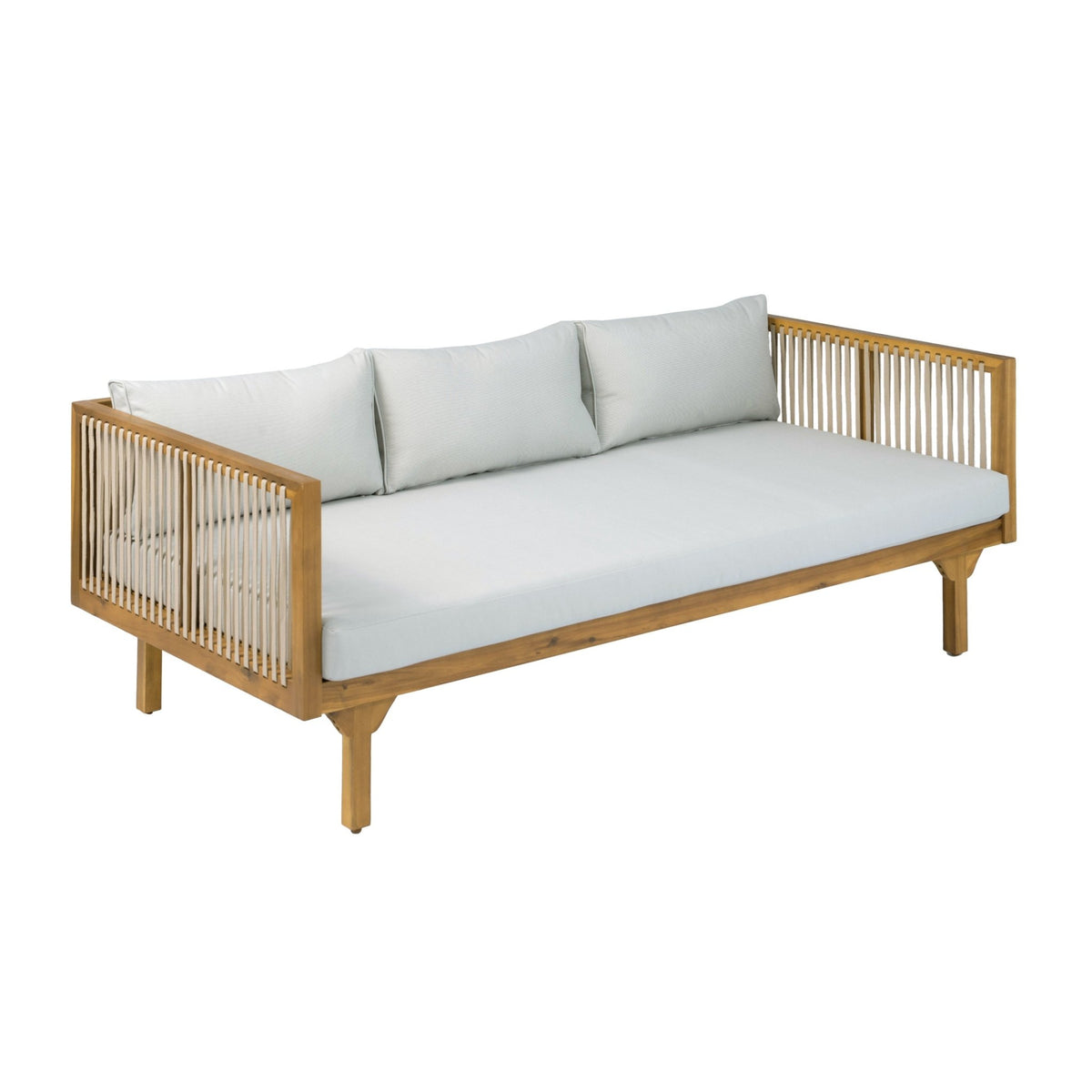 Acacia Wood & Rope Outdoor Patio Sofa – Teak Finish - Armand’s Maison & Marché