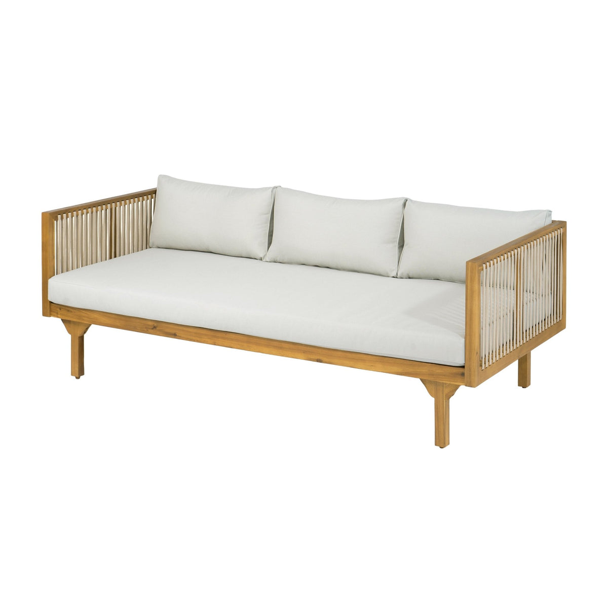 Acacia Wood & Rope Outdoor Patio Sofa – Teak Finish - Armand’s Maison & Marché