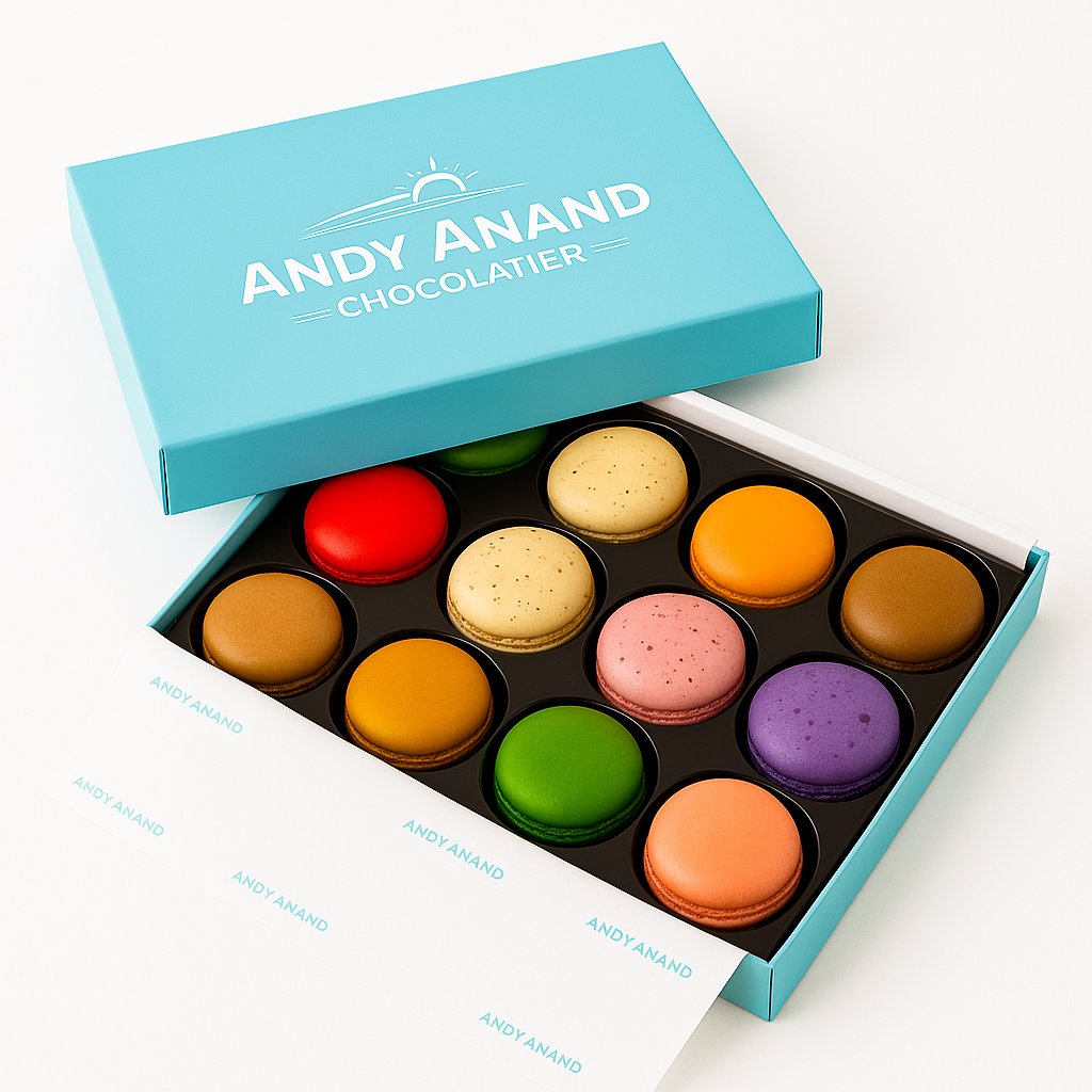 Andy Anand French Macarons, 12-Piece Gift Box – Gluten-Free, Made Fresh Daily, Assorted Gourmet Flavors – Birthday, Holiday & Celebration - Armand’s Maison & Marché