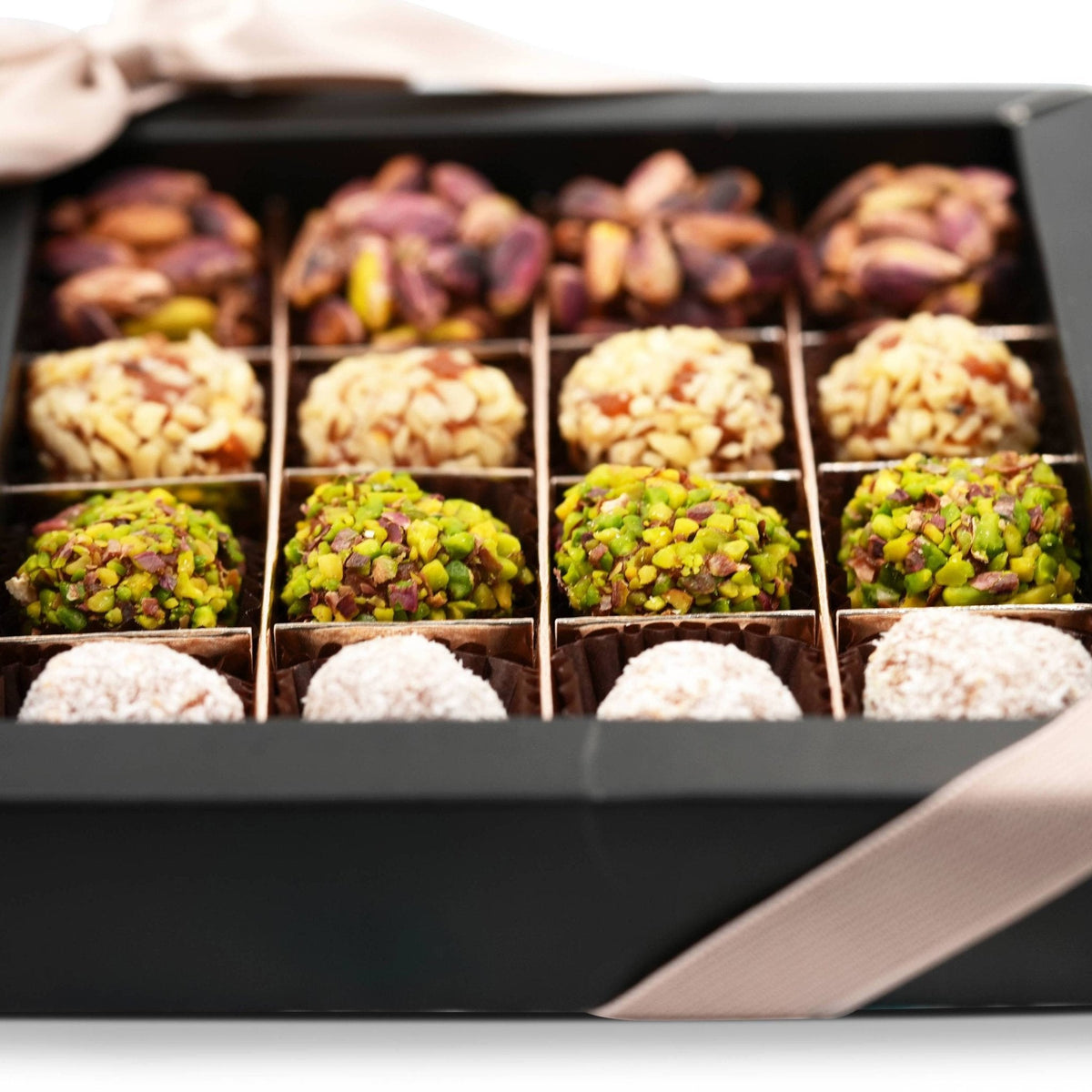 Andy Anand No Sugar Added Natural Truffles, 16 Pc Pistachio Hazelnut &amp; Coconut Gift Box, Carrot Paste Base, Chocolate Free, Diabetic Friendly, Keto Friendly, Gourmet Birthday Gift - Armand’s Maison & Marché