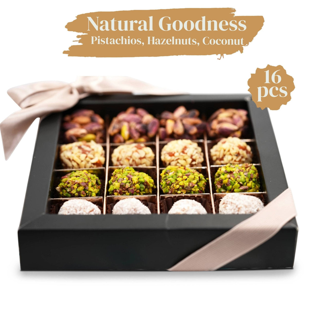 Andy Anand No Sugar Added Natural Truffles, 16 Pc Pistachio Hazelnut &amp; Coconut Gift Box, Carrot Paste Base, Chocolate Free, Diabetic Friendly, Keto Friendly, Gourmet Birthday Gift - Armand’s Maison & Marché