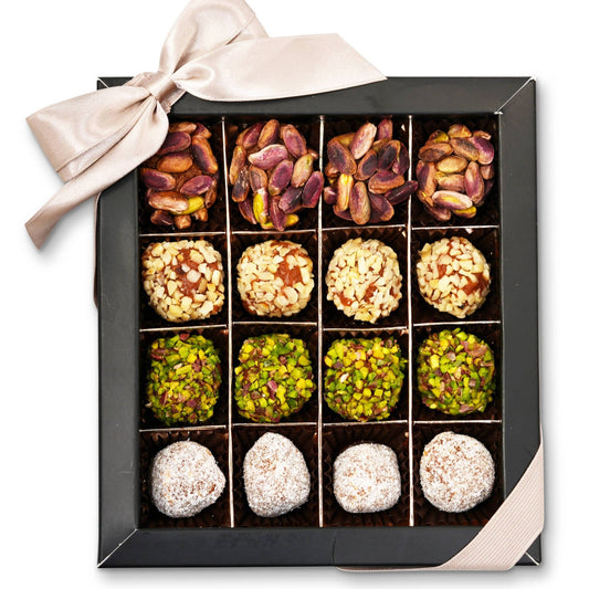 Andy Anand No Sugar Added Natural Truffles, 16 Pc Pistachio Hazelnut &amp; Coconut Gift Box, Carrot Paste Base, Chocolate Free, Diabetic Friendly, Keto Friendly, Gourmet Birthday Gift - Armand’s Maison & Marché