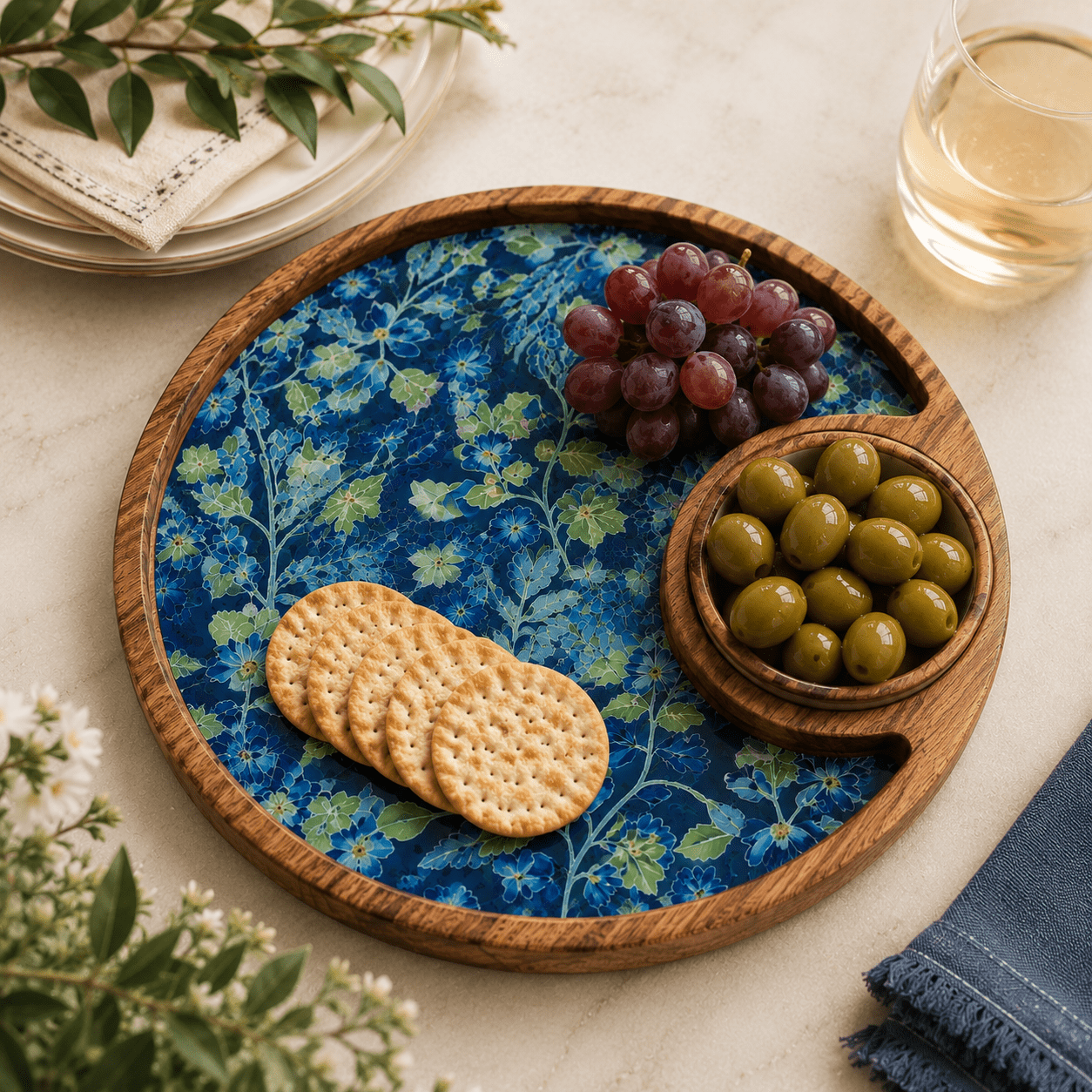 Azure & Ivy Round Mango Wood Platter & Bowl - Armand’s Maison & Marché