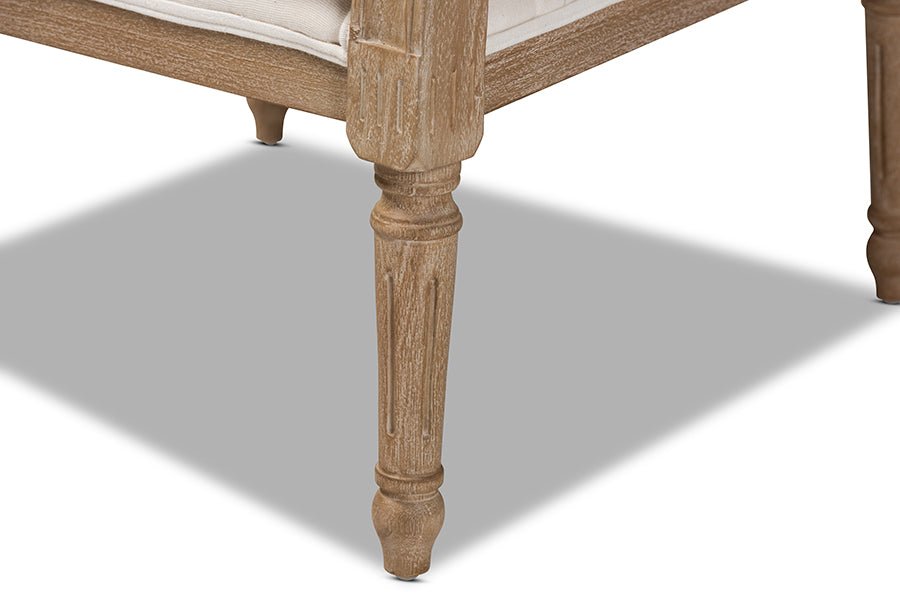 Baxton Studio Clemence French Provincial Ivory Fabric Upholstered Whitewashed Wood Armchair - Armand’s Maison & Marché
