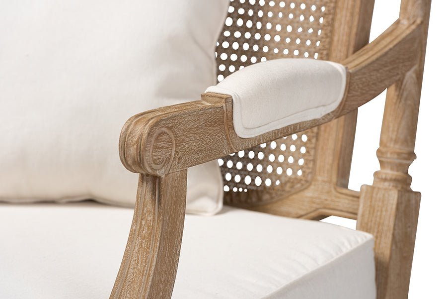 Baxton Studio Clemence French Provincial Ivory Fabric Upholstered Whitewashed Wood Armchair - Armand’s Maison & Marché