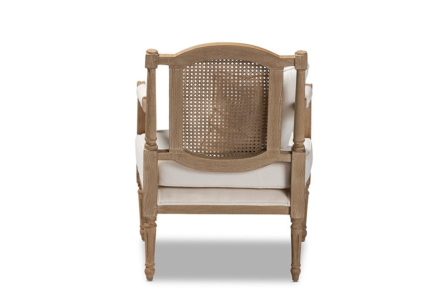 Baxton Studio Clemence French Provincial Ivory Fabric Upholstered Whitewashed Wood Armchair - Armand’s Maison & Marché