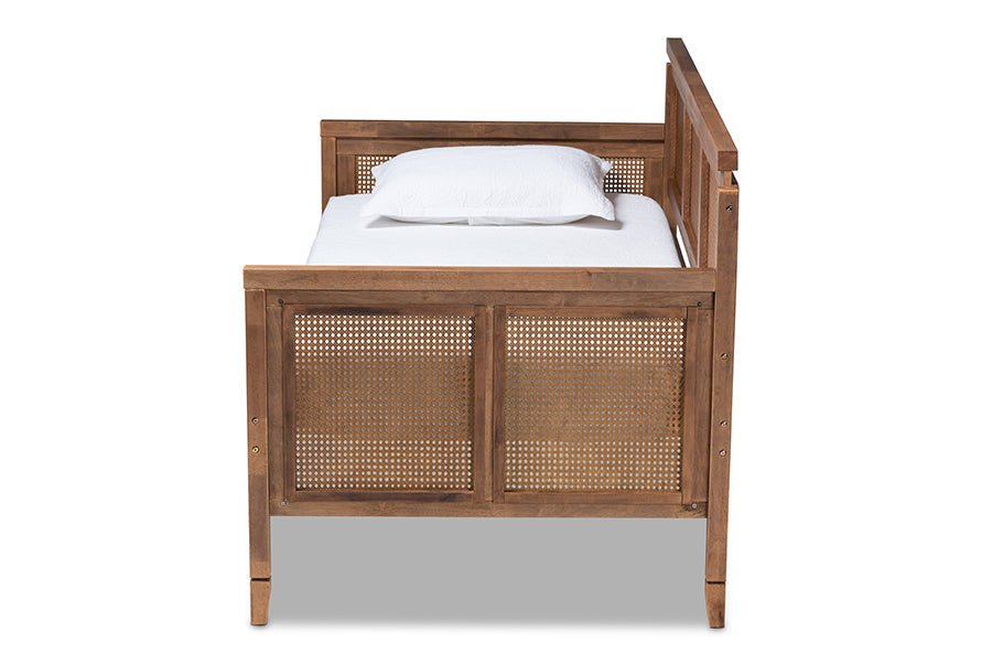 Baxton Studio Toveli Vintage French Inspired Ash Wanut Finished Wood and Synthetic Rattan Daybed - Armand’s Maison & Marché