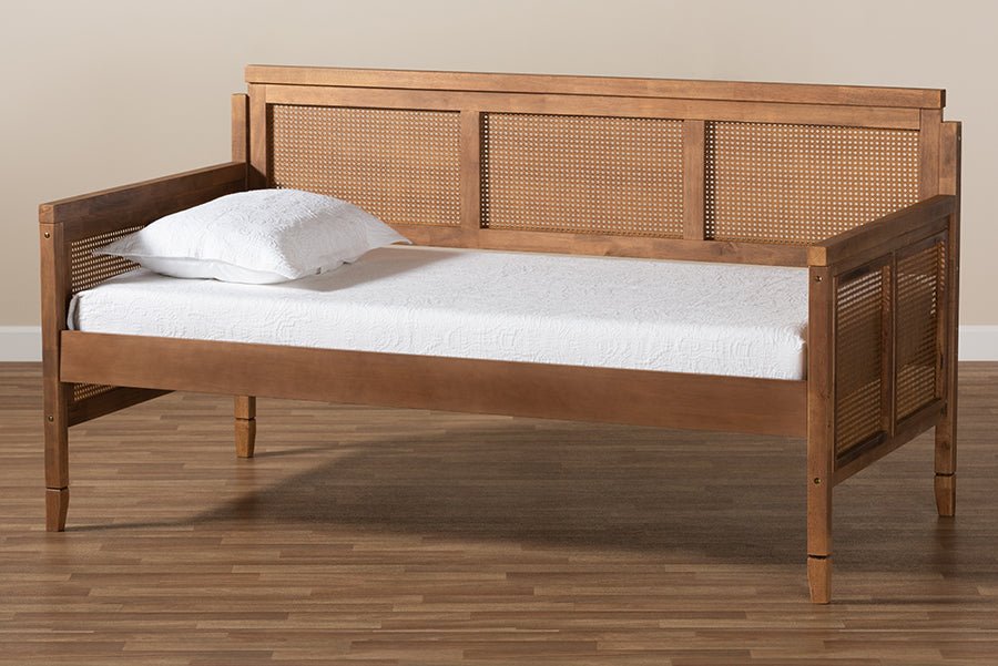 Baxton Studio Toveli Vintage French Inspired Ash Wanut Finished Wood and Synthetic Rattan Daybed - Armand’s Maison & Marché