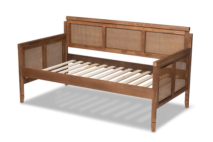 Baxton Studio Toveli Vintage French Inspired Ash Wanut Finished Wood and Synthetic Rattan Daybed - Armand’s Maison & Marché