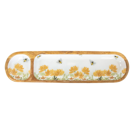 Bee Field - 2 Sectioned Mango Wood Tray - Armand’s Maison & Marché