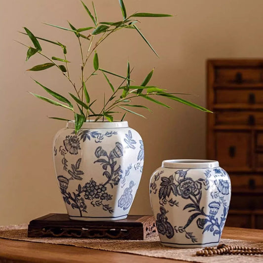 Blue and White Porcelain Floral Vase - Armand’s Maison & Marché