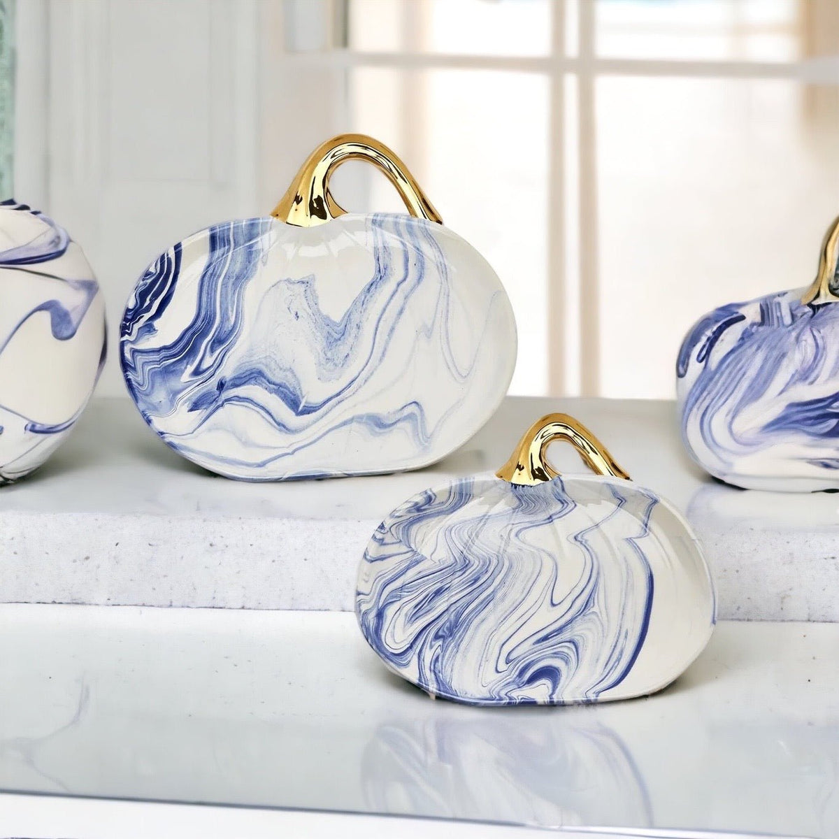 Blue & White Marble Pumpkin Serving Platters – Set of 2 - Armand’s Maison & Marché