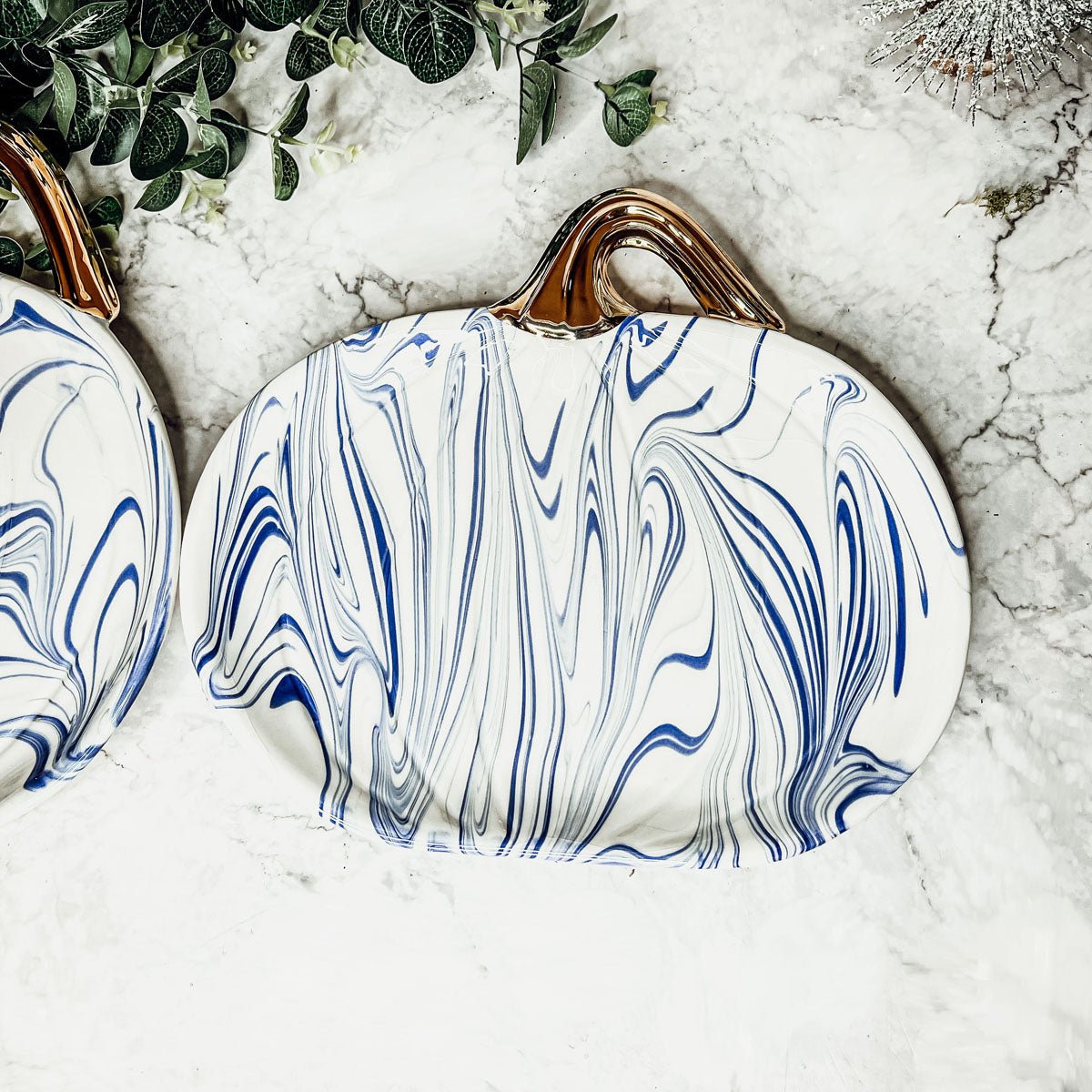 Blue & White Marble Pumpkin Serving Platters – Set of 2 - Armand’s Maison & Marché