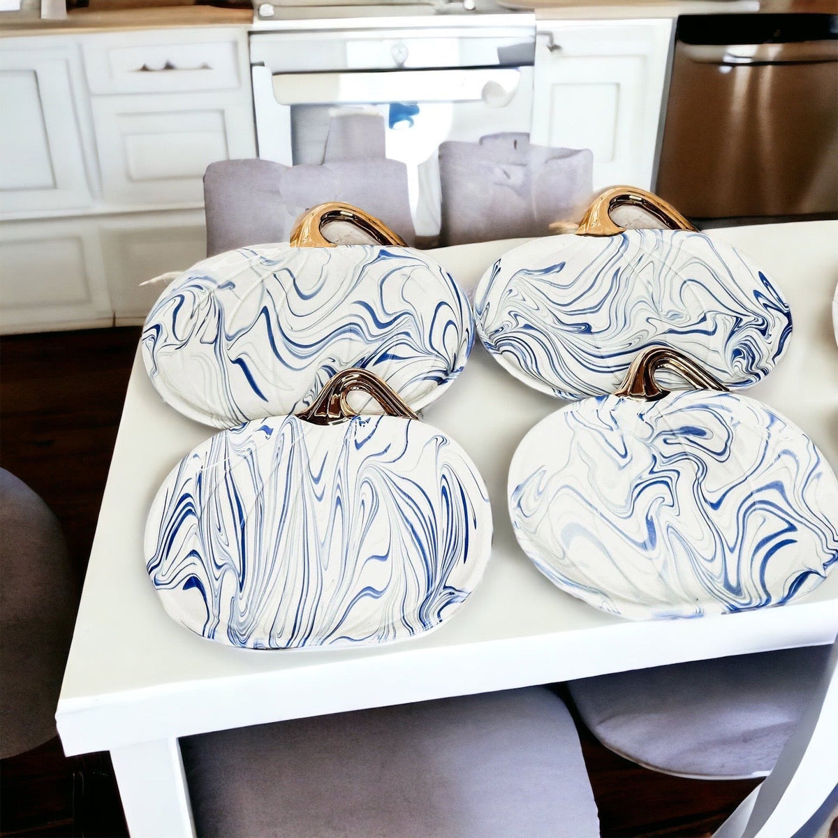 Blue & White Marble Pumpkin Serving Platters – Set of 2 - Armand’s Maison & Marché