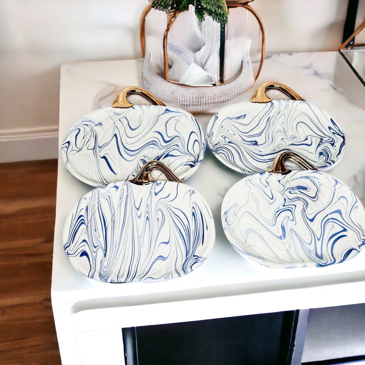 Blue & White Marble Pumpkin Serving Platters – Set of 2 - Armand’s Maison & Marché