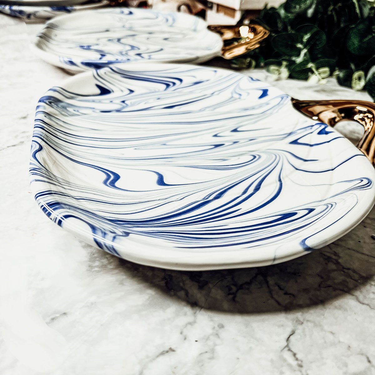 Blue & White Marble Pumpkin Serving Platters – Set of 2 - Armand’s Maison & Marché