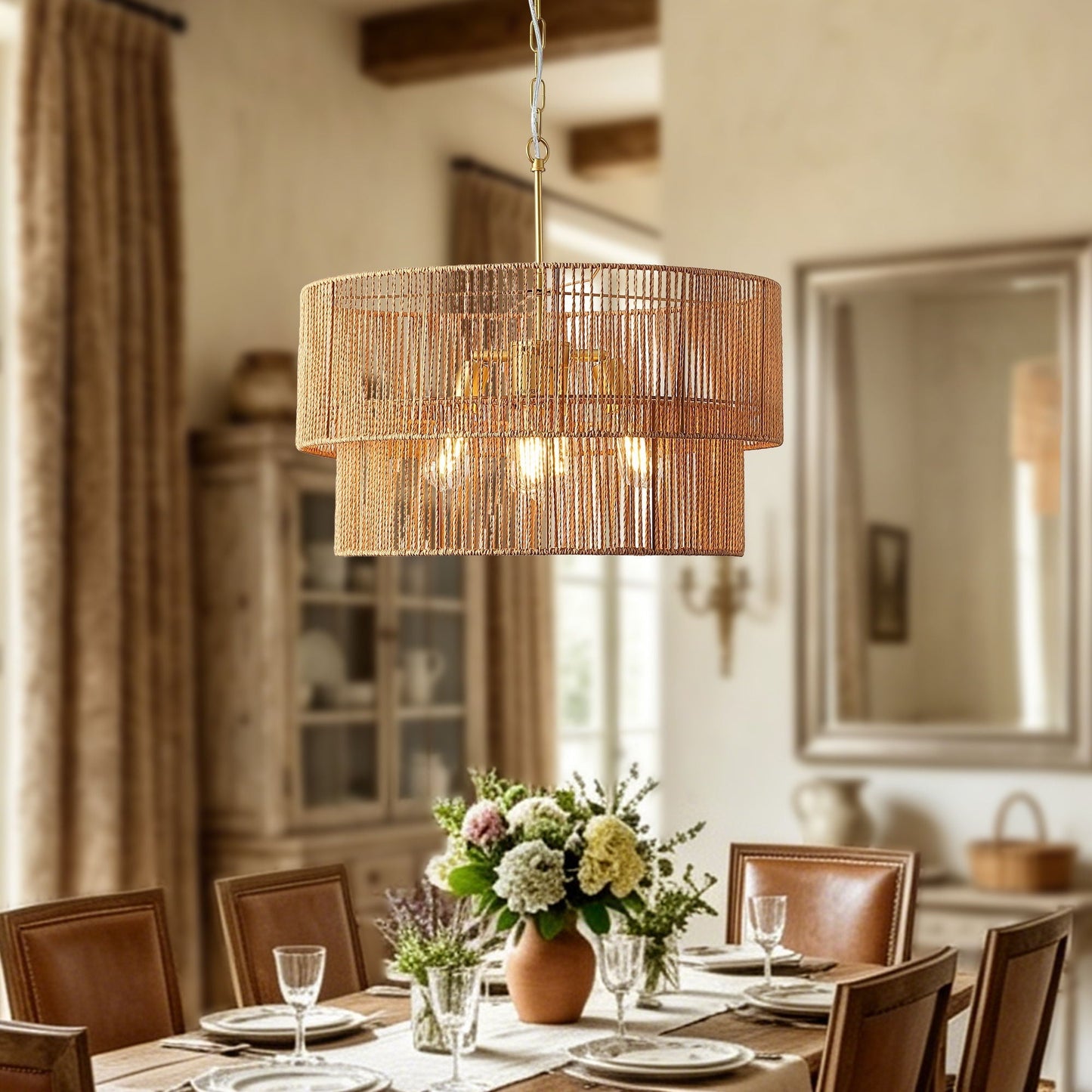 Chandelier, 2 Tier Boho Wabi Sabi Pendant Light, Hanging Ceiling Lamp - Gold - Armand’s Maison & Marché
