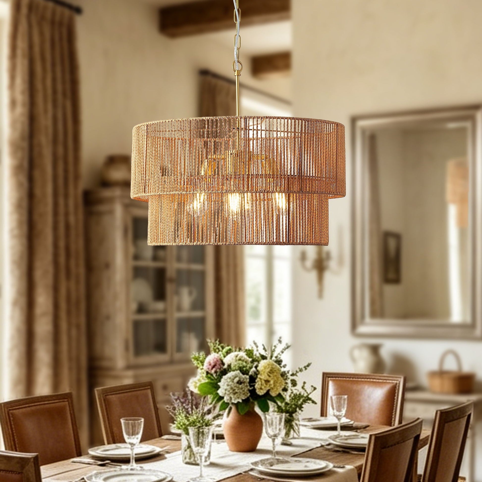 Chandelier, 2 Tier Boho Wabi Sabi Pendant Light, Hanging Ceiling Lamp - Gold - Armand’s Maison & Marché