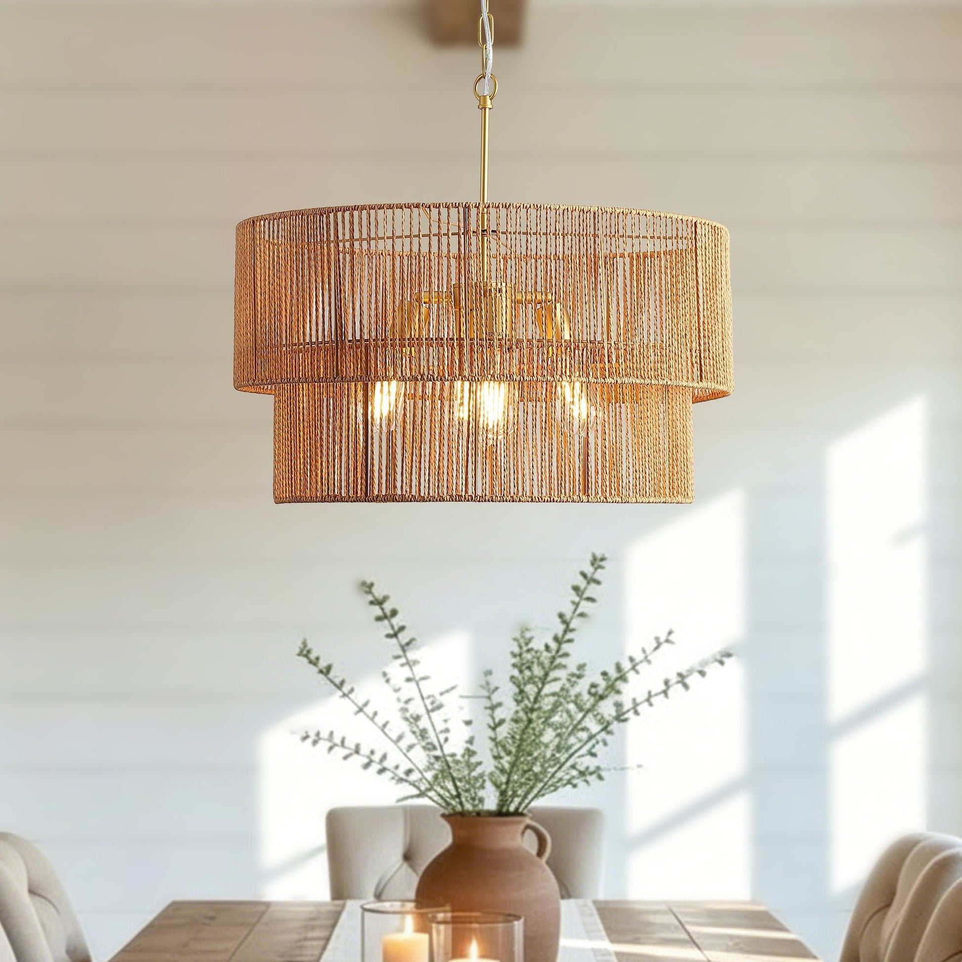 Chandelier, 2 Tier Boho Wabi Sabi Pendant Light, Hanging Ceiling Lamp - Gold - Armand’s Maison & Marché