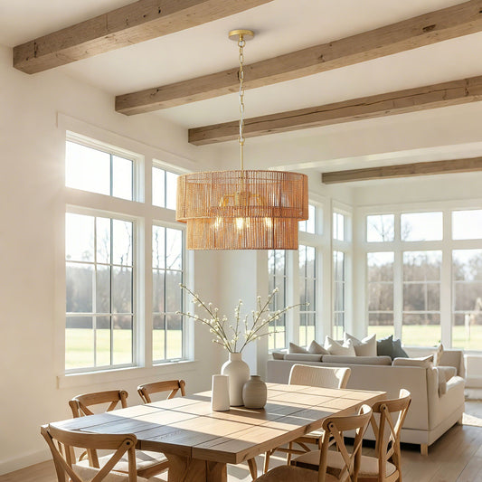 Chandelier, 2 Tier Boho Wabi Sabi Pendant Light, Hanging Ceiling Lamp - Gold - Armand’s Maison & Marché