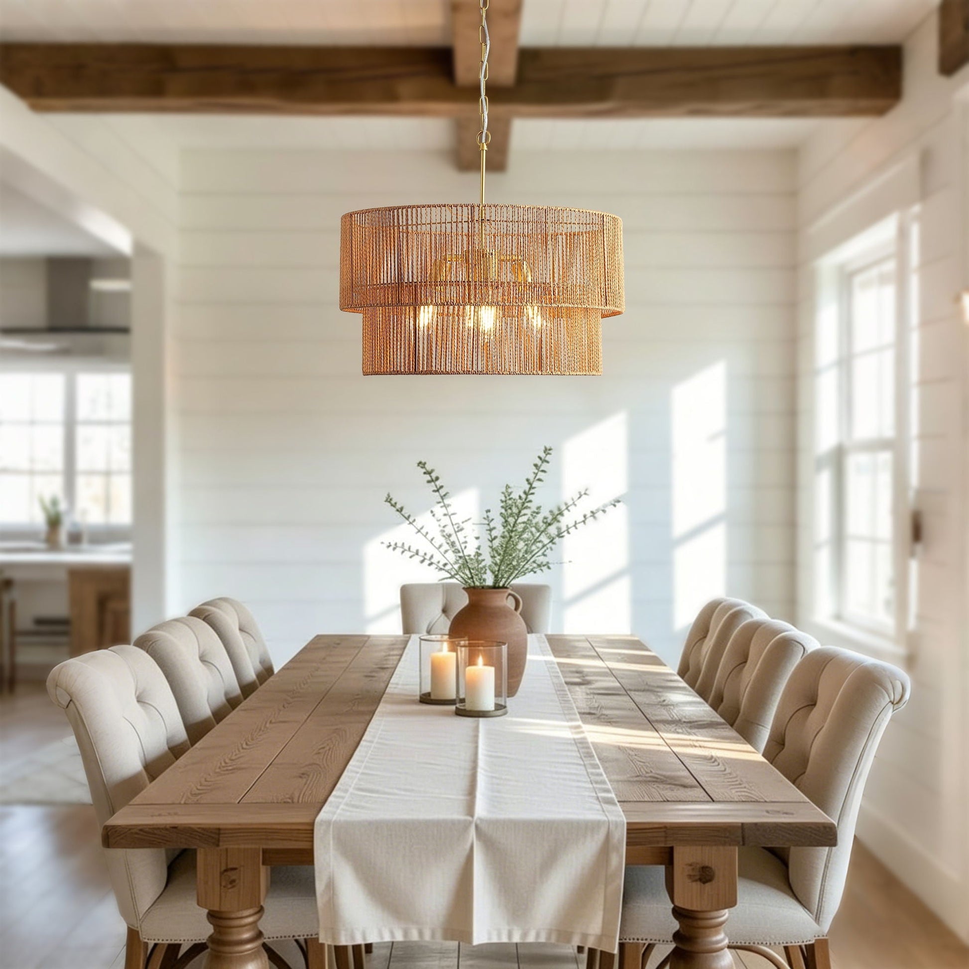 Chandelier, 2 Tier Boho Wabi Sabi Pendant Light, Hanging Ceiling Lamp - Gold - Armand’s Maison & Marché