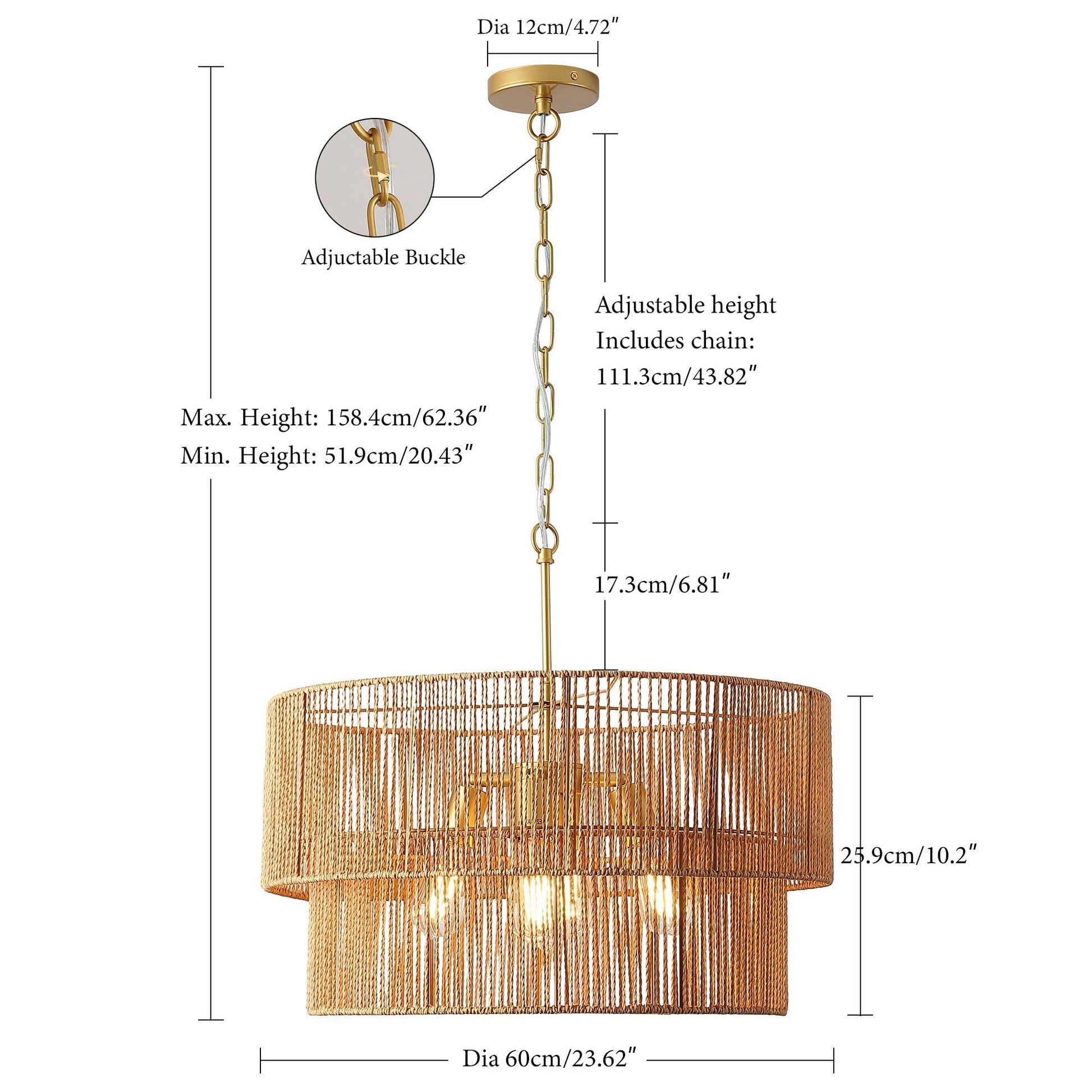 Chandelier, 2 Tier Boho Wabi Sabi Pendant Light, Hanging Ceiling Lamp - Gold - Armand’s Maison & Marché
