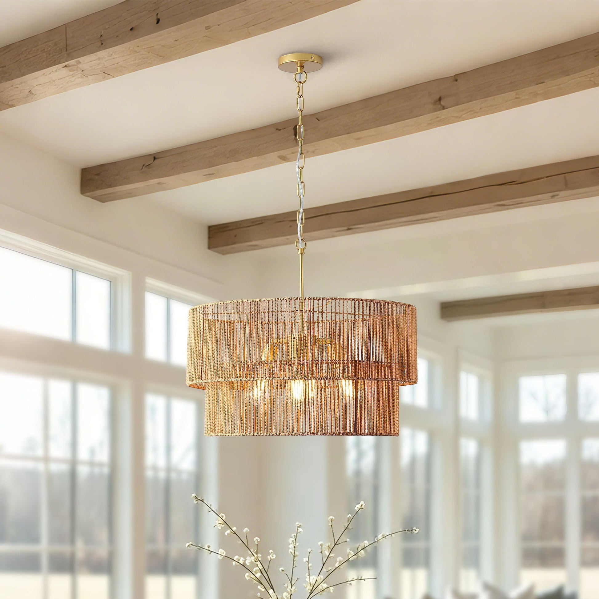 Chandelier, 2 Tier Boho Wabi Sabi Pendant Light, Hanging Ceiling Lamp - Gold - Armand’s Maison & Marché